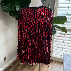 Vintage Nite Line Black and Red sequin Blouse